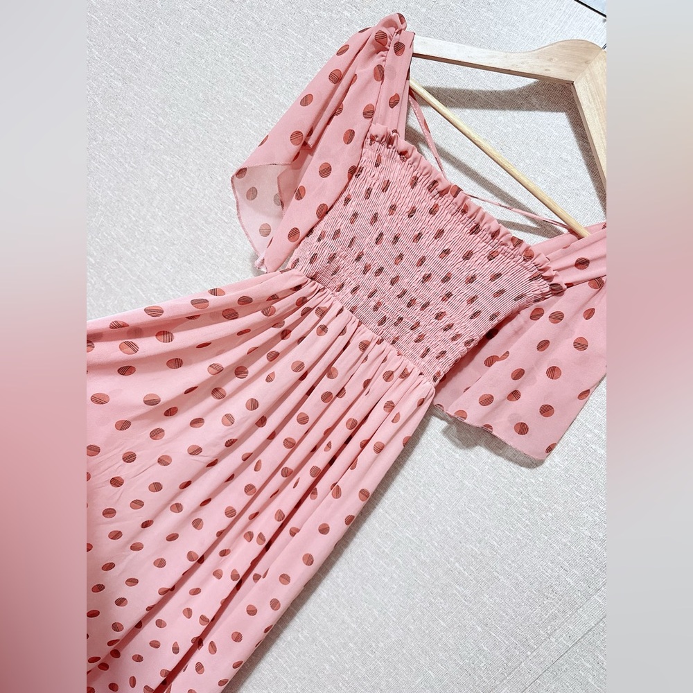 Pink Polka Dot Midi Dress 🎀